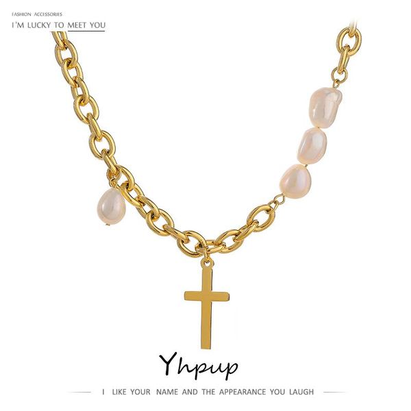 pendant necklaces yhpup trendy stainless steel cross necklace luxury natural pearl metal collar chain jewelry bijoux femme gift, Silver
pendant necklaces yhpup trendy stainless steel cross necklace luxury natural pearl metal collar chain jewelry bijoux femme gift, Silver