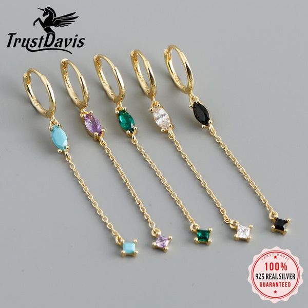 hoop & huggie trustdavis real 925 sterling silver fashion colour zircon tassel chain earring for women wedding party fine jewelry da2707, Golden;silver
hoop & huggie trustdavis real 925 sterling silver fashion colour zircon tassel chain earring for women wedding party fine jewelry da2707, Golden;silver