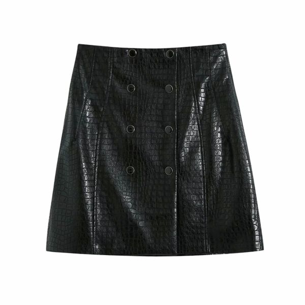 new spring women double breasted black pu leather mini a-line skirt casual ladies p1851 210310
new spring women double breasted black pu leather mini a-line skirt casual ladies p1851 210310