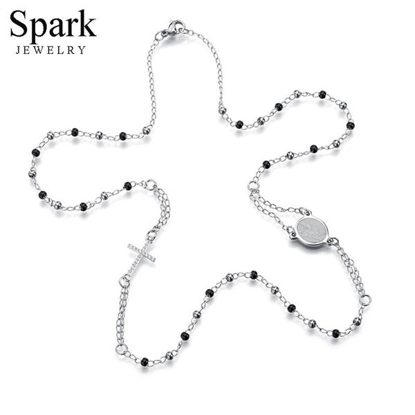 pendant necklaces spark religious jesus cross necklace stainless steel virgin mary collar black beads chain jewelry gift, Silver
pendant necklaces spark religious jesus cross necklace stainless steel virgin mary collar black beads chain jewelry gift, Silver