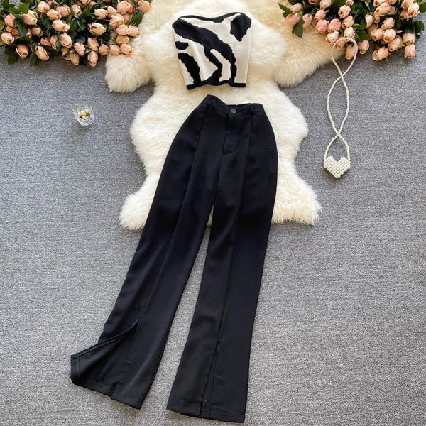 women's two piece pants black 2pcs set for women sleeveless strapless printed + casual wide leg suit female summer 2021 fashion, White
women's two piece pants black 2pcs set for women sleeveless strapless printed + casual wide leg suit female summer 2021 fashion, White