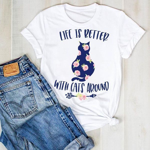 women lady cartoon flower cat fashion short sleeve summer ladies t tee tshirt womens female shirt clothes graphic t-shirt, White
women lady cartoon flower cat fashion short sleeve summer ladies t tee tshirt womens female shirt clothes graphic t-shirt, White