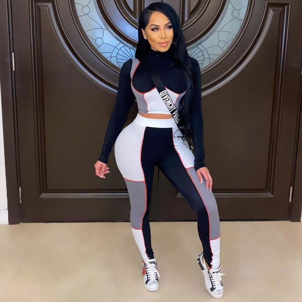 color block patchwork tracksuit jogger womenpant design casual fitness long sleeve crop pants club two piece set, White
color block patchwork tracksuit jogger womenpant design casual fitness long sleeve crop pants club two piece set, White