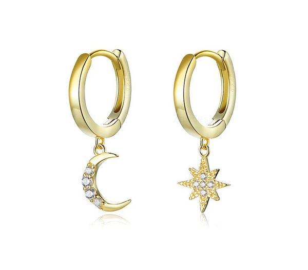 new 925 sterling silver moon and star dangle earrings with charm clear cz gold color jewelry, Golden
new 925 sterling silver moon and star dangle earrings with charm clear cz gold color jewelry, Golden