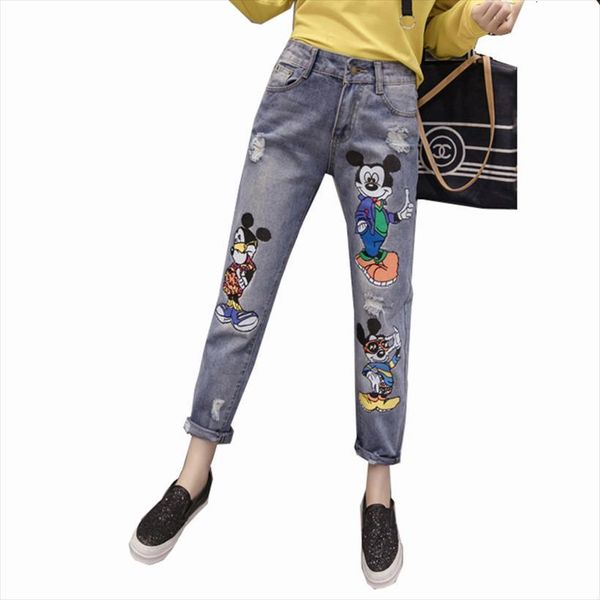 spring autumn cartoon embroidery womens jean hole korean version loose large size 5xl casual harem, Blue
spring autumn cartoon embroidery womens jean hole korean version loose large size 5xl casual harem, Blue