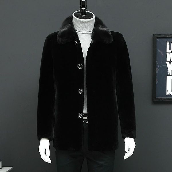 men's leather & faux real fur coat winter jacket men mink collar sheep shearling warm wool jackets veste homme l16901s yy332, Black
men's leather & faux real fur coat winter jacket men mink collar sheep shearling warm wool jackets veste homme l16901s yy332, Black