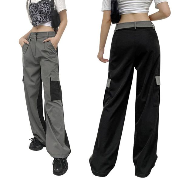 women's pants & capris women's color block cargo high waist wide leg street long with pockets, Black;white
women's pants & capris women's color block cargo high waist wide leg street long with pockets, Black;white