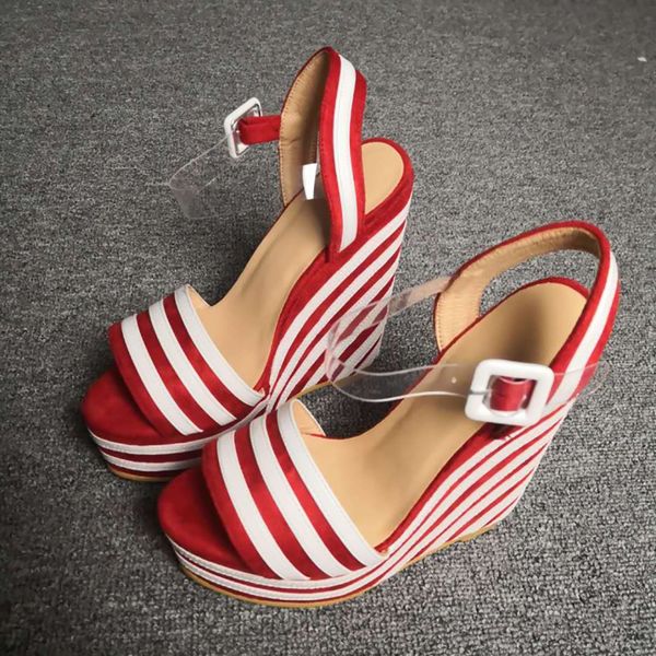 handmade womens real pictures wedge heeled sandals white stiped buckle ankle strap open-toe evening party prom fashion club shoes d554, Black
handmade womens real pictures wedge heeled sandals white stiped buckle ankle strap open-toe evening party prom fashion club shoes d554, Black