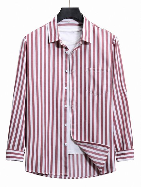 romwe guys striped button front pocket shirt z03t#, White;black
