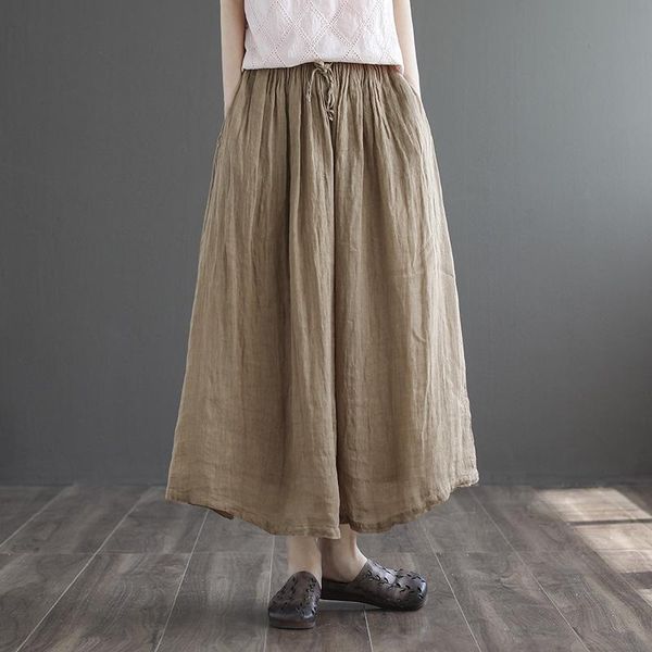 women summer linen skirts ladies vintage elastic waist loose wrinkle skirt female 2021 double layer flax skirts, Black
women summer linen skirts ladies vintage elastic waist loose wrinkle skirt female 2021 double layer flax skirts, Black