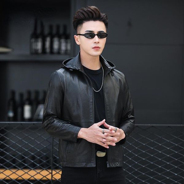 men's leather & faux autumn 100% genuine jackets male hooded goatskin coats fashion black motorcycle and biker jacket for men veste hom
men's leather & faux autumn 100% genuine jackets male hooded goatskin coats fashion black motorcycle and biker jacket for men veste hom