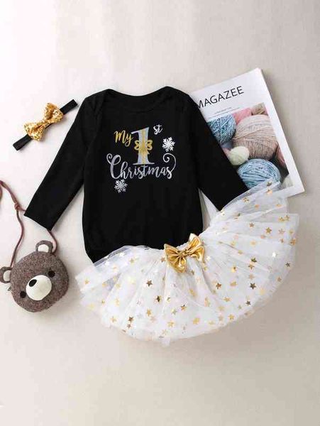 baby christmas & slogan graphic bodysuit & star mesh bow front skirt & headband she, Blue
baby christmas & slogan graphic bodysuit & star mesh bow front skirt & headband she, Blue