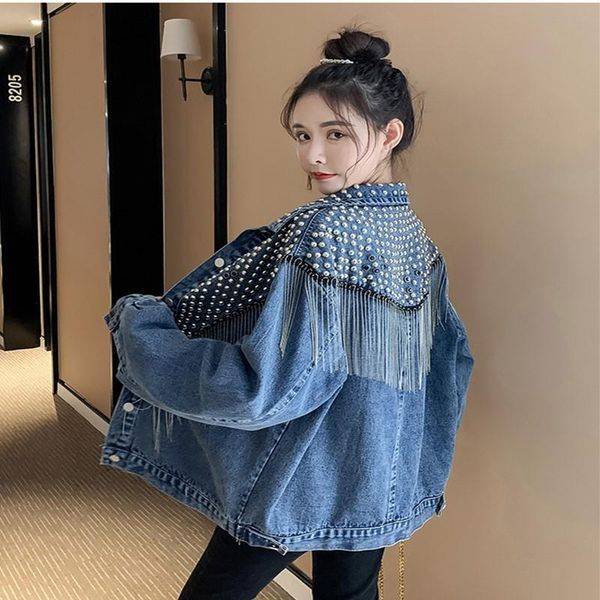 women's jackets women denim jakcet rivet tassel jean turn down collar single breasted female coat 2021 ladies streetwear trending coats, Black;brown
women's jackets women denim jakcet rivet tassel jean turn down collar single breasted female coat 2021 ladies streetwear trending coats, Black;brown