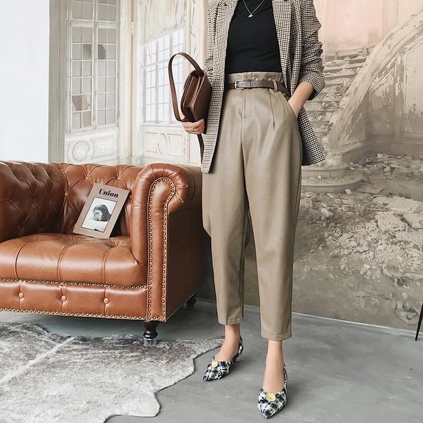 women's pants & capris high waist belt pockets straight faux leather for spring autumn female classic vintage long trousers clothing y2, Black;white
women's pants & capris high waist belt pockets straight faux leather for spring autumn female classic vintage long trousers clothing y2, Black;white