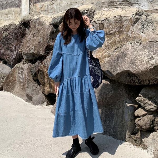 casual dresses superaen autumn loose full o neck denim dress for women's long all match a-line, Black;gray
casual dresses superaen autumn loose full o neck denim dress for women's long all match a-line, Black;gray