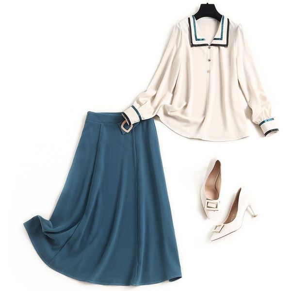two piece dress women elegant chiffon and skirts set spring summer 2021 office lady a-line solid color blue skirt suits, White
two piece dress women elegant chiffon and skirts set spring summer 2021 office lady a-line solid color blue skirt suits, White