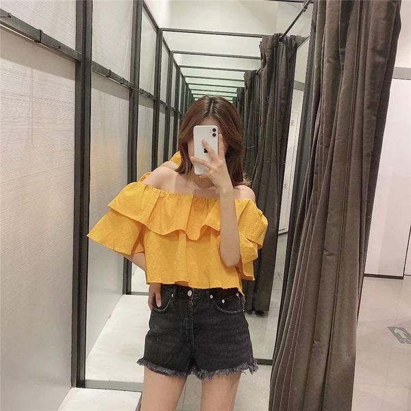 women's blouses & shirts summer short women cascading ruffle yellow fashion streetwear sweet shirt clothes, White
women's blouses & shirts summer short women cascading ruffle yellow fashion streetwear sweet shirt clothes, White