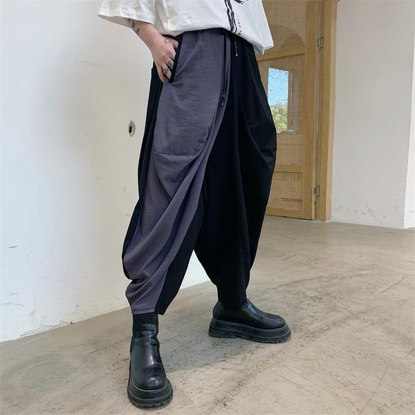 men's pants summer asymmetric color splicing design of japanese casual loose large size bloomers, Black
men's pants summer asymmetric color splicing design of japanese casual loose large size bloomers, Black
