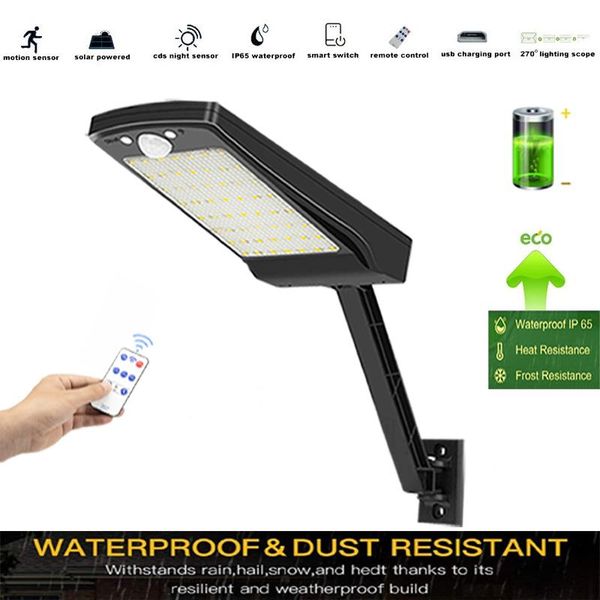 solar lamps 800 lumens 56 led lights three modes remote control black white waterproof outdoor garden fence lamp
solar lamps 800 lumens 56 led lights three modes remote control black white waterproof outdoor garden fence lamp