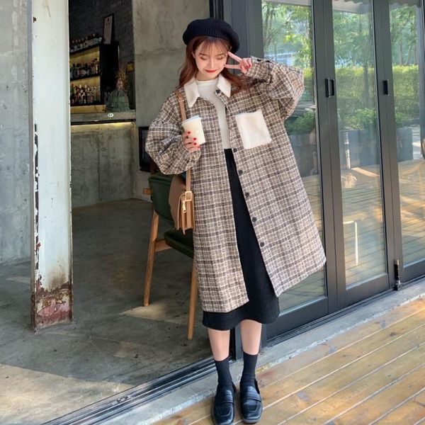 winter new college wind woolen coat female korean loose student mid-length puff sleeve plaid wool jacket, Black
winter new college wind woolen coat female korean loose student mid-length puff sleeve plaid wool jacket, Black