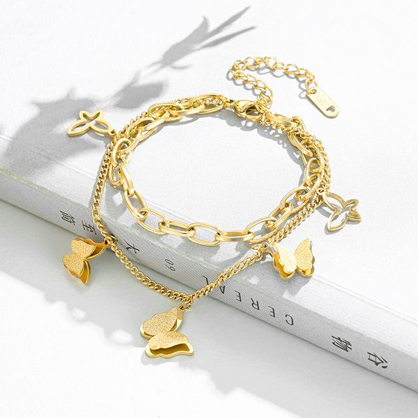 4 styles gold plated multilayered 4 leaf clover butterfly charm stainless steel bracelet jewelry for women gift, Golden;silver
4 styles gold plated multilayered 4 leaf clover butterfly charm stainless steel bracelet jewelry for women gift, Golden;silver