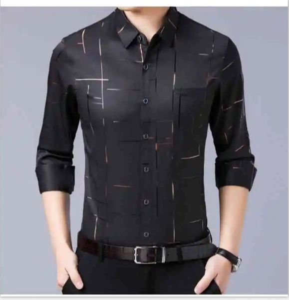 men's plush and long sleeve shirt warm stripe print slim top, White;black 
men's plush and long sleeve shirt warm stripe print slim top, White;black