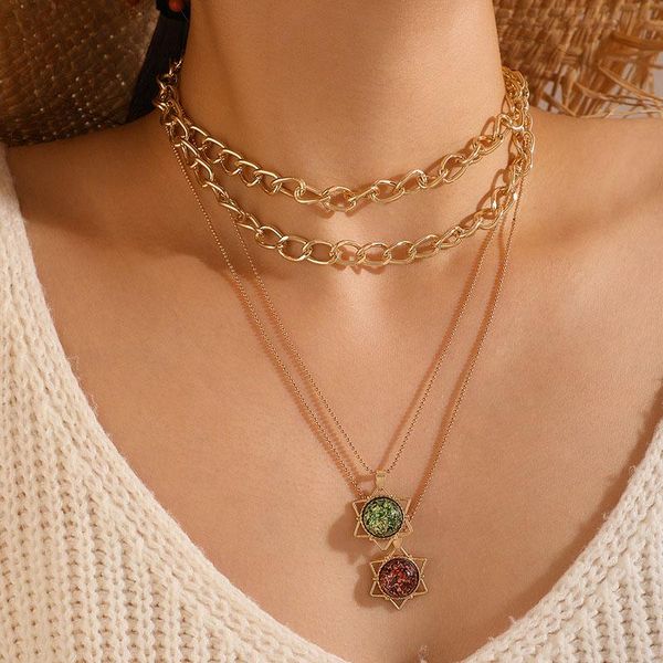 chokers colorful stone hexagram david star charm choker necklace for women boho ethnic layered women's gold color chain chocker, Golden;silver
chokers colorful stone hexagram david star charm choker necklace for women boho ethnic layered women's gold color chain chocker, Golden;silver