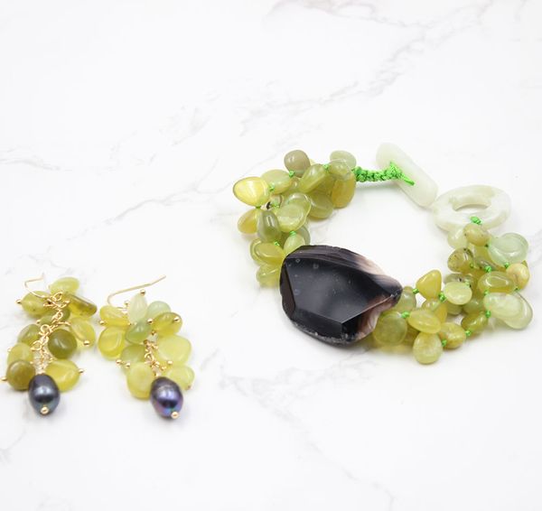 guaiguai jewelry natural stone green jades drilled fancy polished raw drusy slice agates gems stone bracelet earrings jewelry sets, Silver
guaiguai jewelry natural stone green jades drilled fancy polished raw drusy slice agates gems stone bracelet earrings jewelry sets, Silver