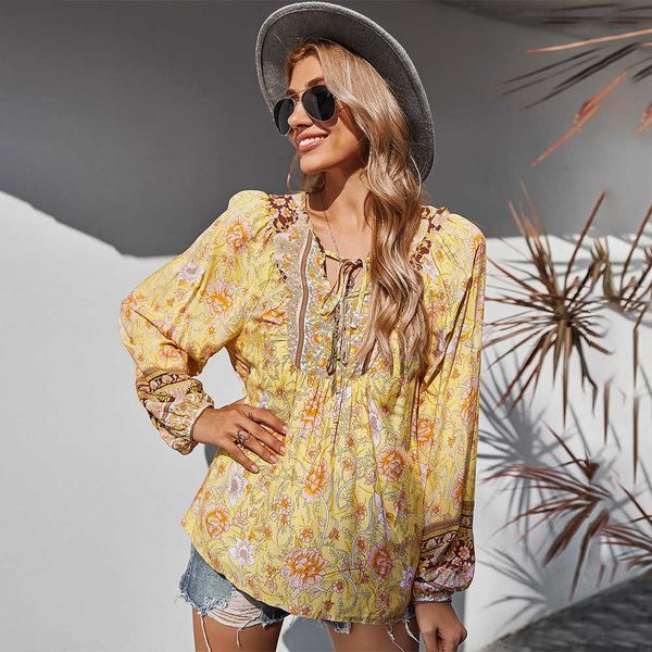 2021 long sleeve bohemian summer autumn floral women t shirts v neck casual ladies chic print t shirts boho y0621, White
2021 long sleeve bohemian summer autumn floral women t shirts v neck casual ladies chic print t shirts boho y0621, White