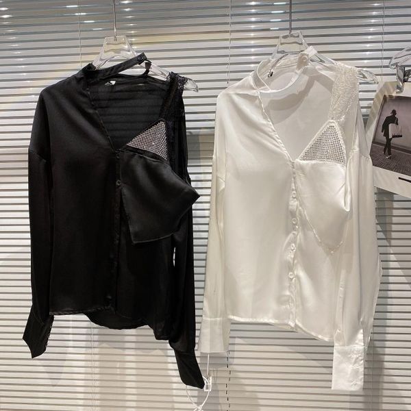 women's blouses & shirts 2021 summer diamond women lace shoulder strap off small design mercerized cotton shirt, White
women's blouses & shirts 2021 summer diamond women lace shoulder strap off small design mercerized cotton shirt, White