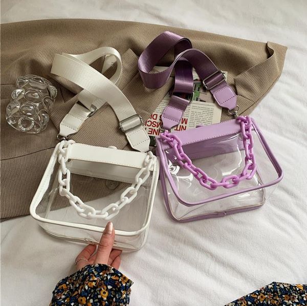 2021 fashion cute one-shoulder transparent pvc small square bag texture chain messenger bags
2021 fashion cute one-shoulder transparent pvc small square bag texture chain messenger bags