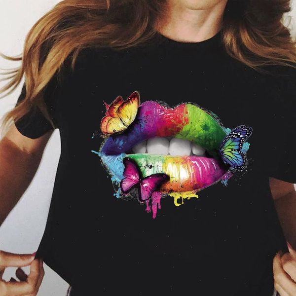 cool streetwear female black t shirt rainbow lip and butterfly print harajuku women summer cotton t shirt femme, White
cool streetwear female black t shirt rainbow lip and butterfly print harajuku women summer cotton t shirt femme, White