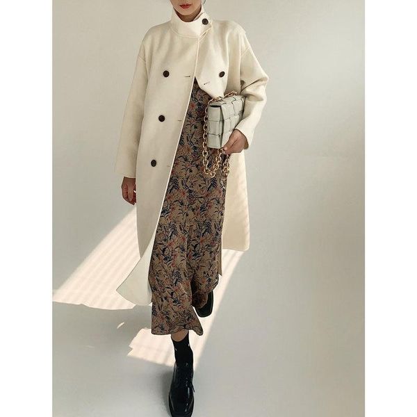women's wool & blends 25155 high end double faced tweed coat for loose middle long split collar woolen in winter, Black
women's wool & blends 25155 high end double faced tweed coat for loose middle long split collar woolen in winter, Black