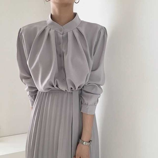 mozuleva arrival of the south korea style long-sleeved dress fold dress design vintage elegant dresses 210706, Black;gray
mozuleva arrival of the south korea style long-sleeved dress fold dress design vintage elegant dresses 210706, Black;gray