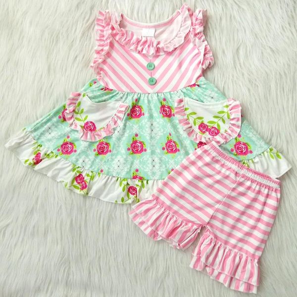 fashion flower pattern outfits girls summer t shirt+pink striped shorts children's sets pocket toddler clothes, White
fashion flower pattern outfits girls summer t shirt+pink striped shorts children's sets pocket toddler clothes, White