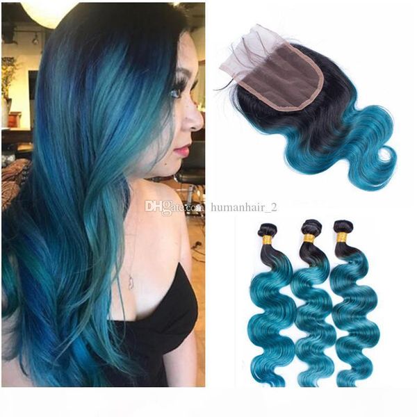 two tone 1b blue ombre body wave hair weaves with closure dark roots blue ombre part lace closure with hair bundles, Black;brown 
two tone 1b blue ombre body wave hair weaves with closure dark roots blue ombre part lace closure with hair bundles, Black;brown