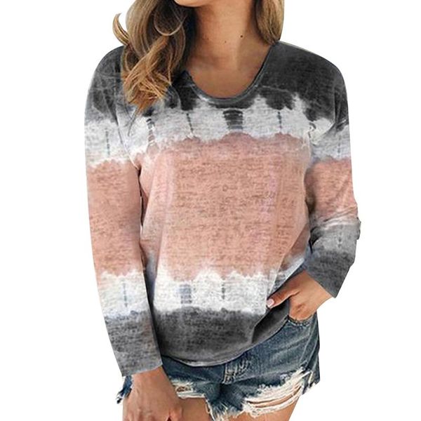 gradient color printed t shirt plus size 5xl women casual round collar long sleeves loungewear ladies shirts, White 
gradient color printed t shirt plus size 5xl women casual round collar long sleeves loungewear ladies shirts, White