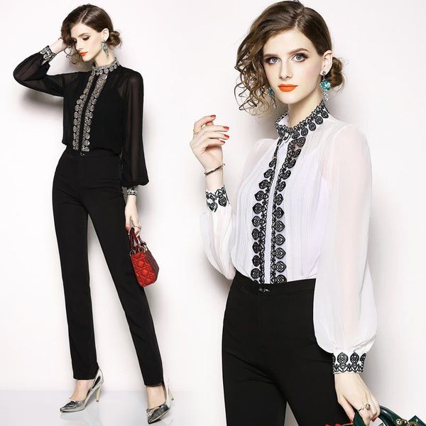 women's blouses & shirts 2021 spring women fashion chiffon blouse female elegant long sleeve stand collar embroidered pure color perspe, White
women's blouses & shirts 2021 spring women fashion chiffon blouse female elegant long sleeve stand collar embroidered pure color perspe, White
