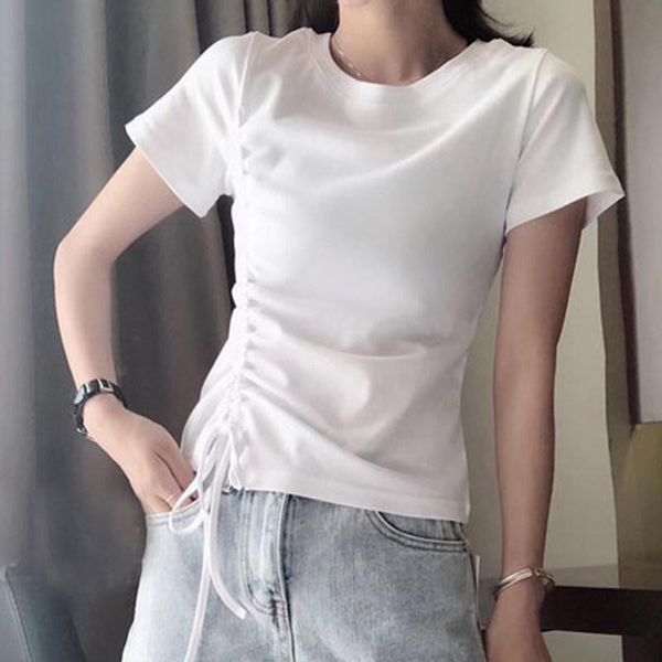 women's t-shirt woman tshirts folds summer 2021 fashion elegant femme tees lace up casual loose short sleeve solid sweet female s0183, White
women's t-shirt woman tshirts folds summer 2021 fashion elegant femme tees lace up casual loose short sleeve solid sweet female s0183, White