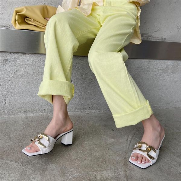 fashion women sandals slippers open toe metal chain design thick square high heels blue shoes slippers elegant summer sandals, Black
fashion women sandals slippers open toe metal chain design thick square high heels blue shoes slippers elegant summer sandals, Black
