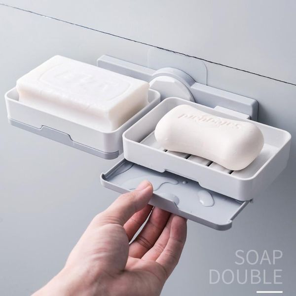 soap dishes bathroom shower rack box wall-mounted dish plate case drain holder container double housekeeping