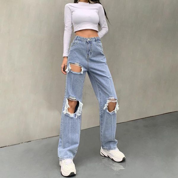 women's jeans 2021 vintage hole ripped women pants streetwear style fashion high waisted wide leg womens denim, Blue
women's jeans 2021 vintage hole ripped women pants streetwear style fashion high waisted wide leg womens denim, Blue
