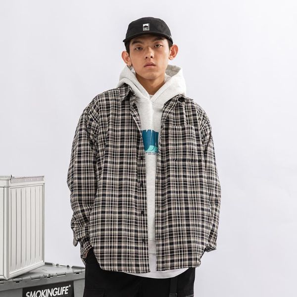men's casual shirts small plaid long sleeved shirt mens autumn loose lapel men, White;black
men's casual shirts small plaid long sleeved shirt mens autumn loose lapel men, White;black