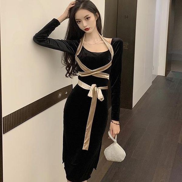 spring korean halter fashion dress neck velvet folds height of the skinny knee dressed a party for woman 7p3r, Black;gray
spring korean halter fashion dress neck velvet folds height of the skinny knee dressed a party for woman 7p3r, Black;gray