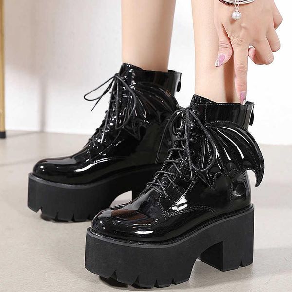 boots women's gothic high heeled autumn winter cool lace up motorcycle single boot thick heel patent leather, Black
boots women's gothic high heeled autumn winter cool lace up motorcycle single boot thick heel patent leather, Black