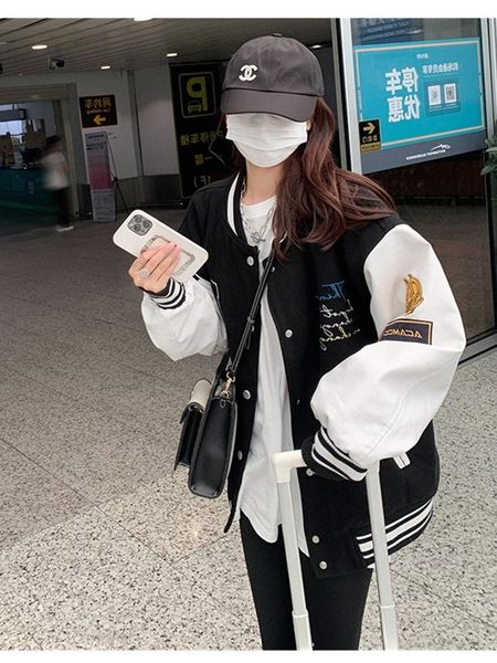 women's jackets splicing baseball 2021 spring and autumn korean loose jacket, Black;brown
women's jackets splicing baseball 2021 spring and autumn korean loose jacket, Black;brown