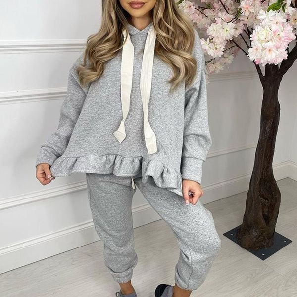 women's two piece pants floy fashion hooded ruffles suits women elegant solid spring suit casaul elastic waist ankle length ladies, White
women's two piece pants floy fashion hooded ruffles suits women elegant solid spring suit casaul elastic waist ankle length ladies, White