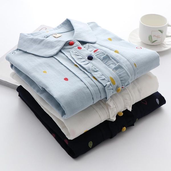 women's blouses & shirts cotton 100% japanese style women summer 2021 ruffles polka dot loose elegant office lady outwear coats, White
women's blouses & shirts cotton 100% japanese style women summer 2021 ruffles polka dot loose elegant office lady outwear coats, White