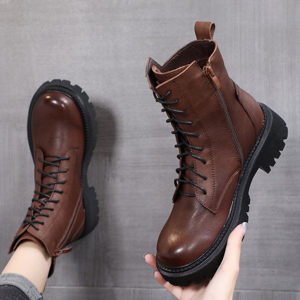 boots 2021 autumn and winter british style women's short leather thick heel lace up flat bottom, Black
boots 2021 autumn and winter british style women's short leather thick heel lace up flat bottom, Black