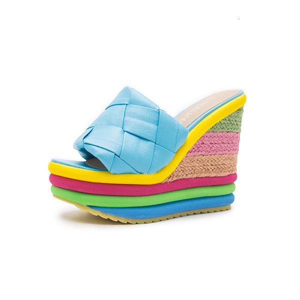 swoncn chuky slippers high heels women wedges see warm sale sweet shoes slides hosk, Black